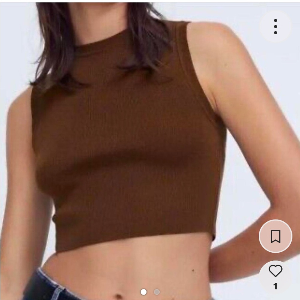 Zara brown high neck sleeveless knit tank
